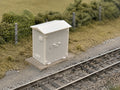 OO gauge lineside electrical cabinet in a trackside scene beside the running line