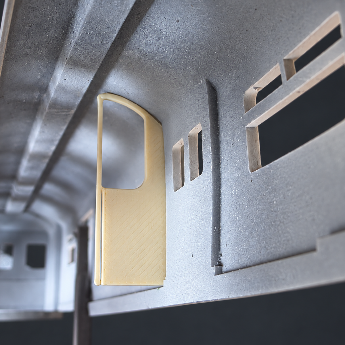 OO gauge Class 455 doorway interior panel fitted inside a model railway coach
