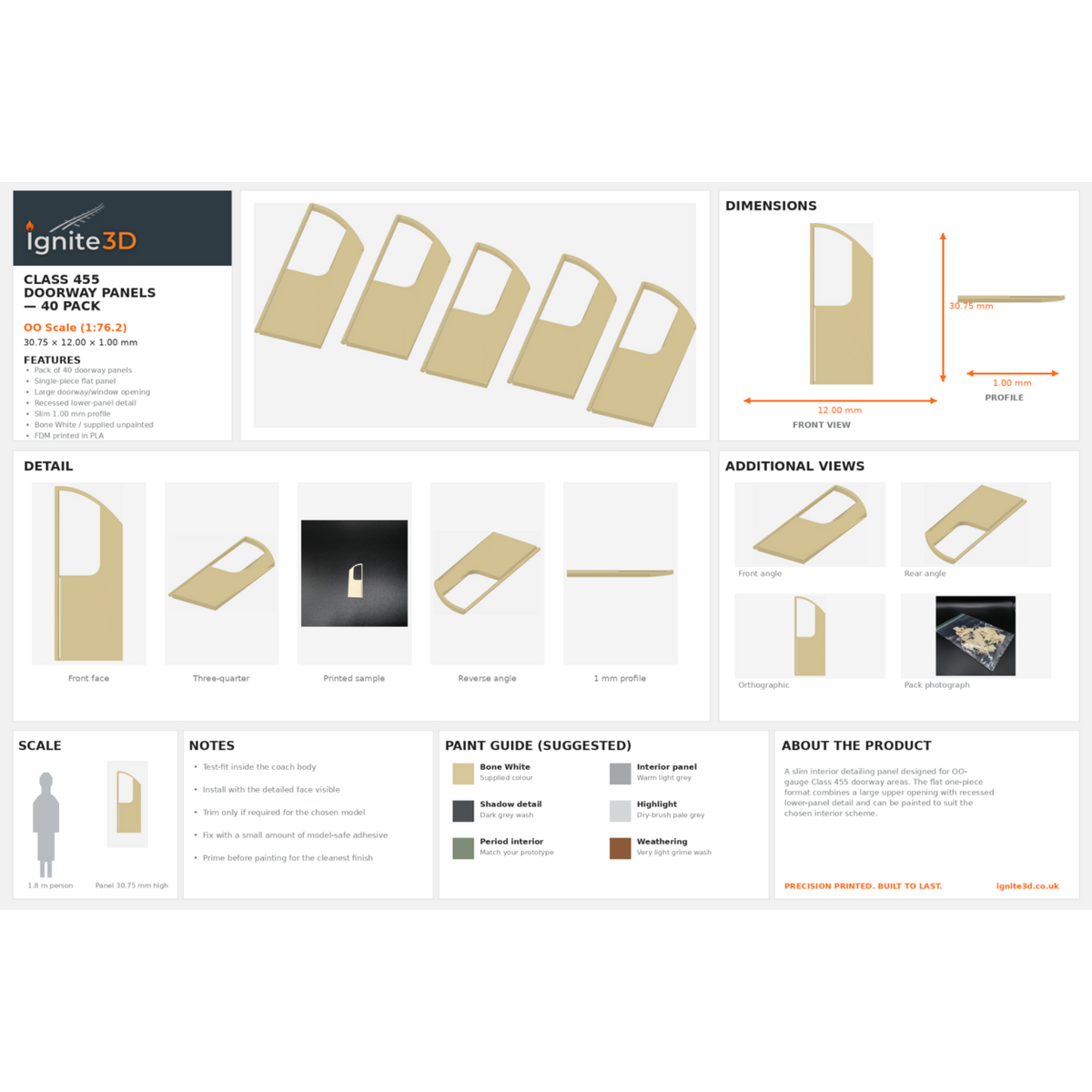 Ignite 3D Class 455 doorway panel information sheet with dimensions and details